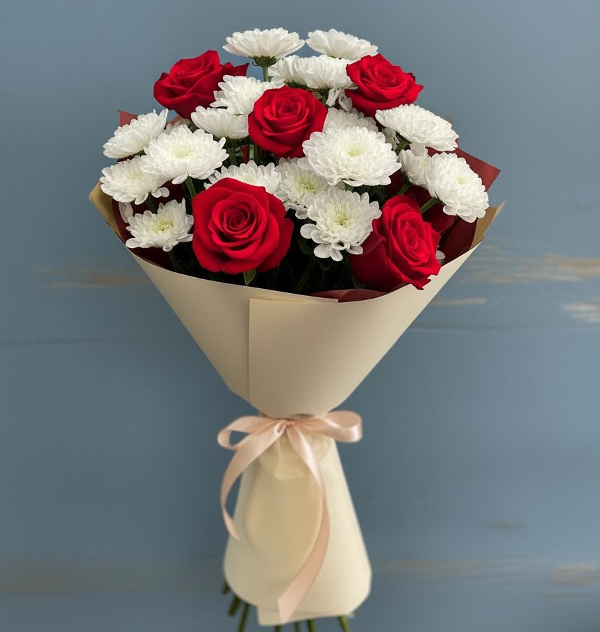 Букет цветов из: Розы и Хризантемы в Шкуропатове