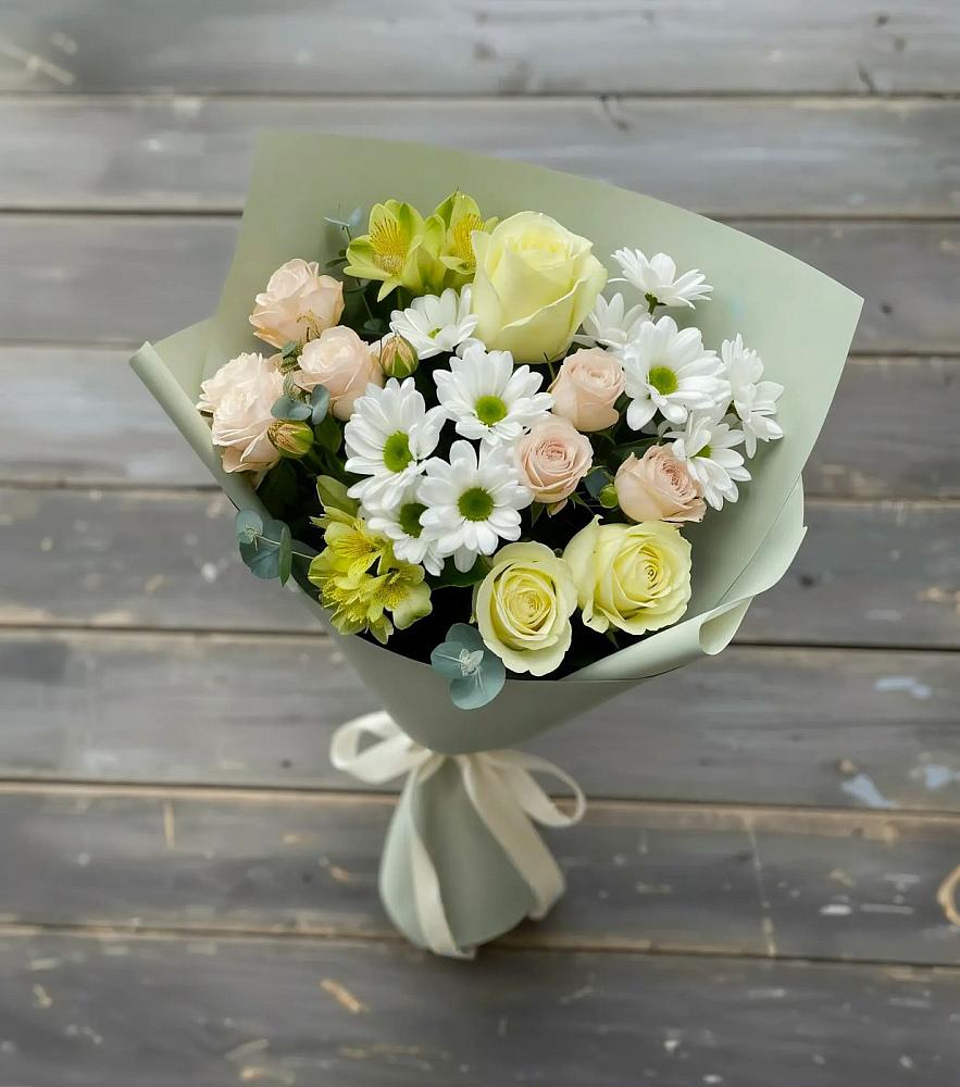 Букет цветов из: Альстромерии, Розы и Хризантемы в Шкуропатове