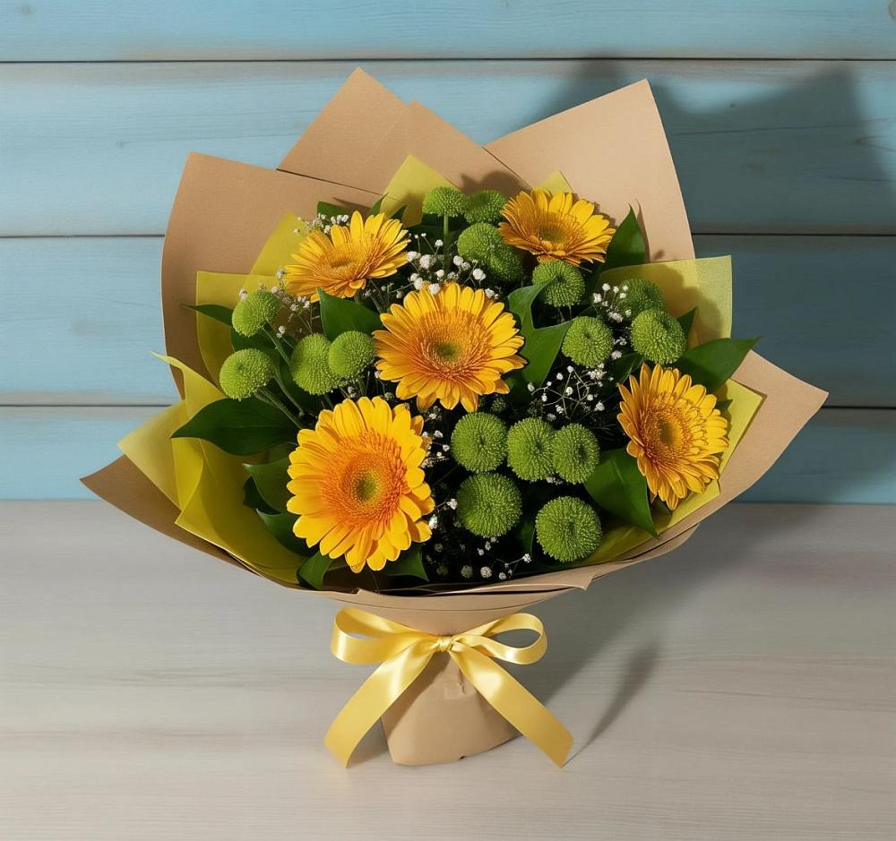 Букет цветов из: Герберы и Хризантемы в Шкуропатове