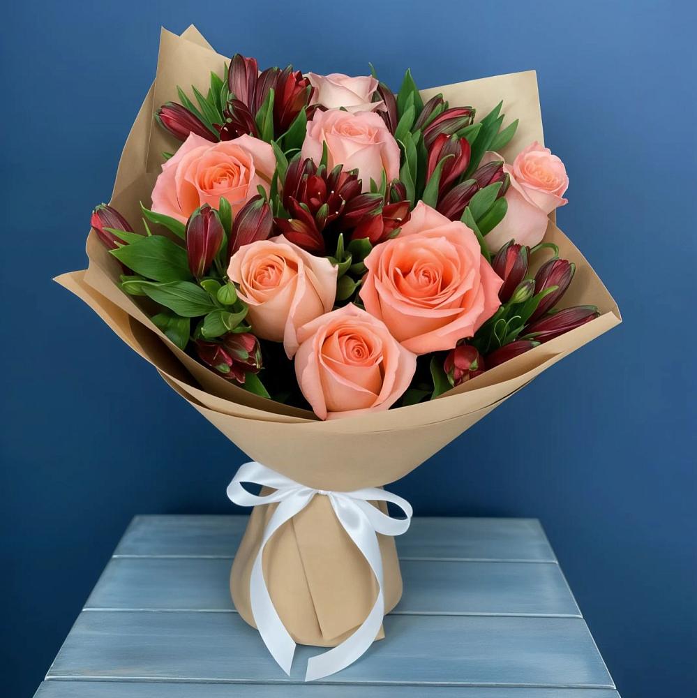 Букет цветов из: Розы и Альстромерии в Шкуропатове