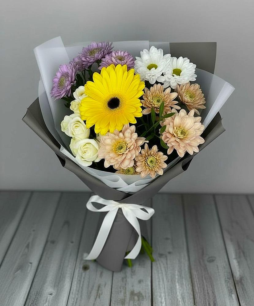 Букет цветов из: Розы, Герберы и Хризантемы в Шкуропатове