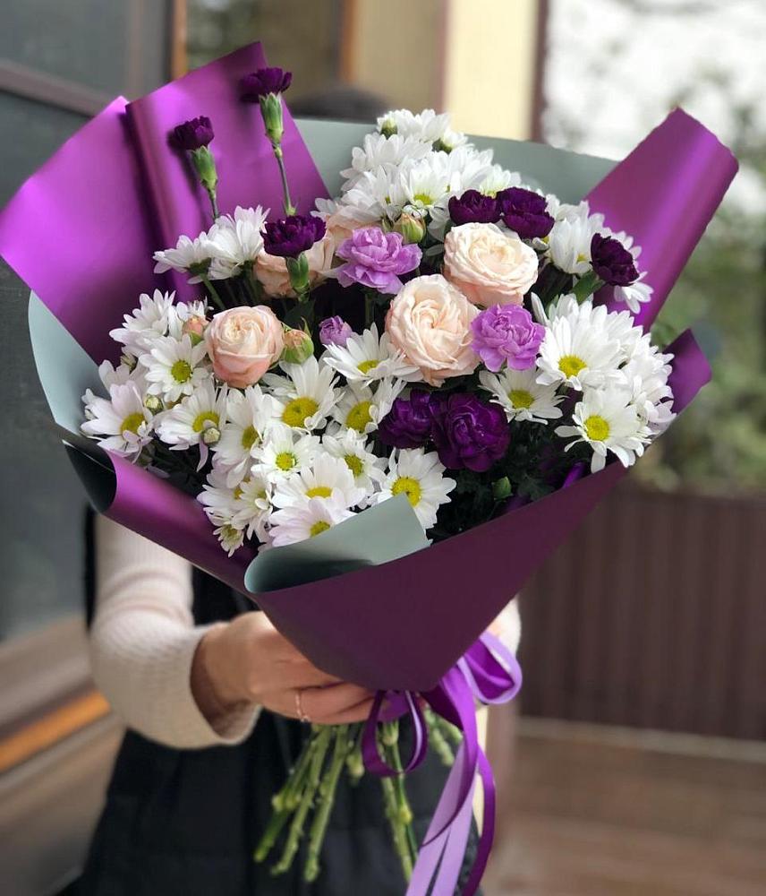 Букет цветов из: Хризантемы, Гвоздики и Розы в Шкуропатове