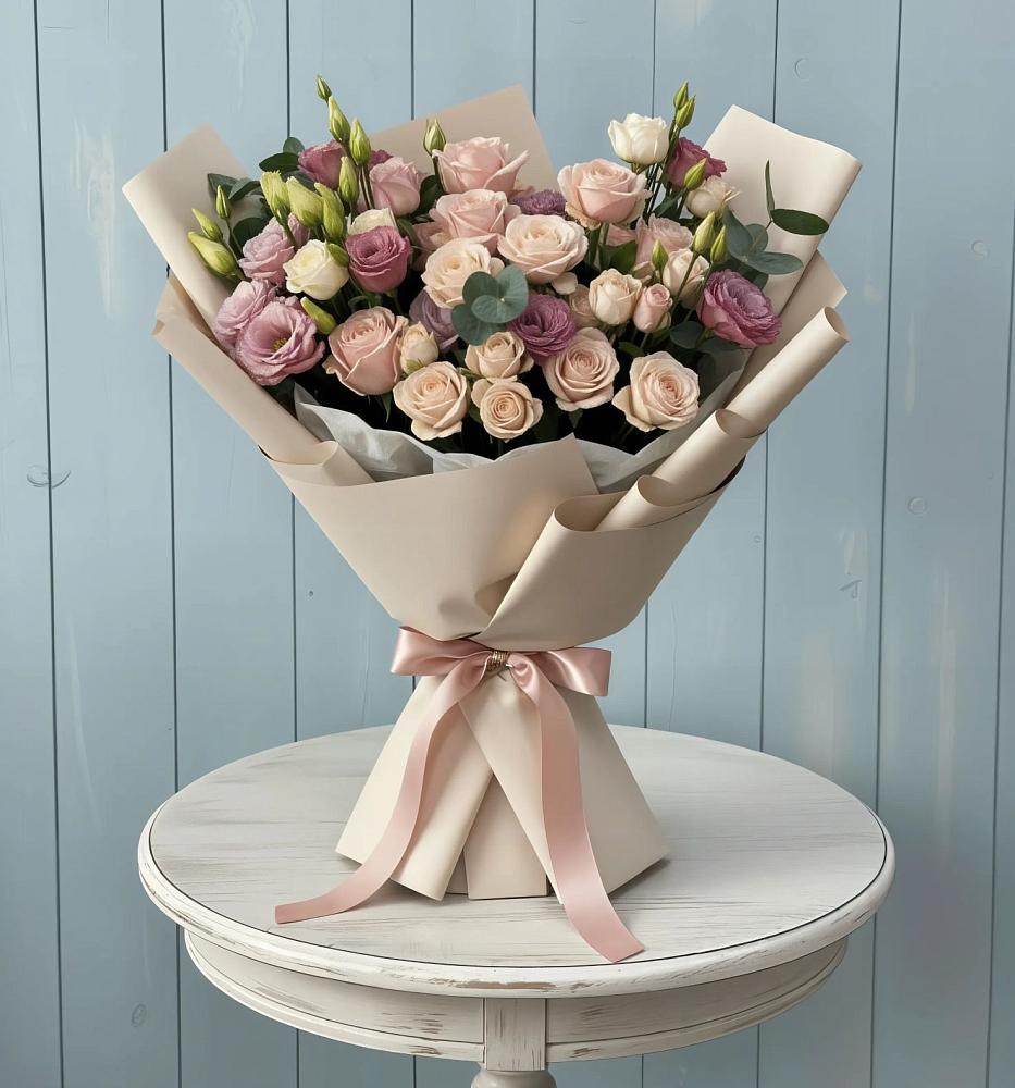 Букет цветов из: Розы и Лизиантусы в Шкуропатове