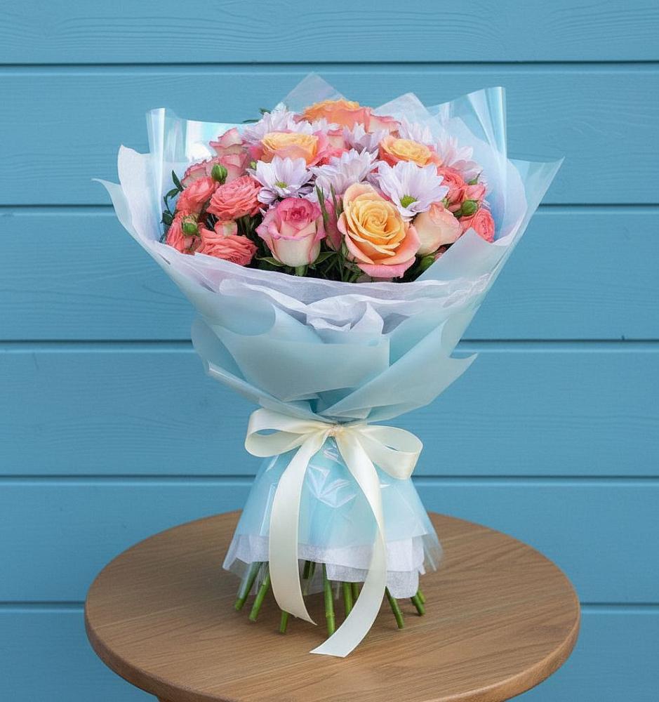 Букет цветов из: Хризантемы и Розы в Шкуропатове