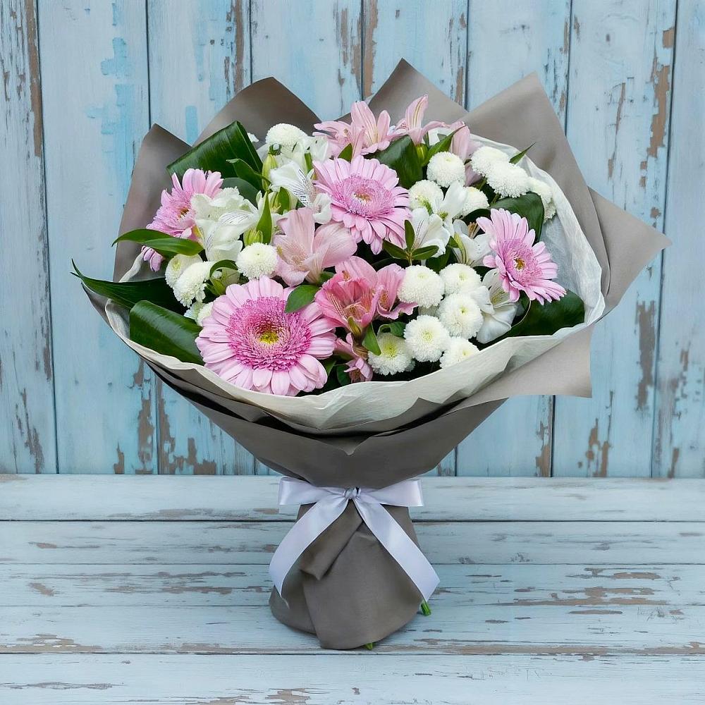 Букет цветов из: Герберы, Альстромерии и Хризантемы в Шкуропатове