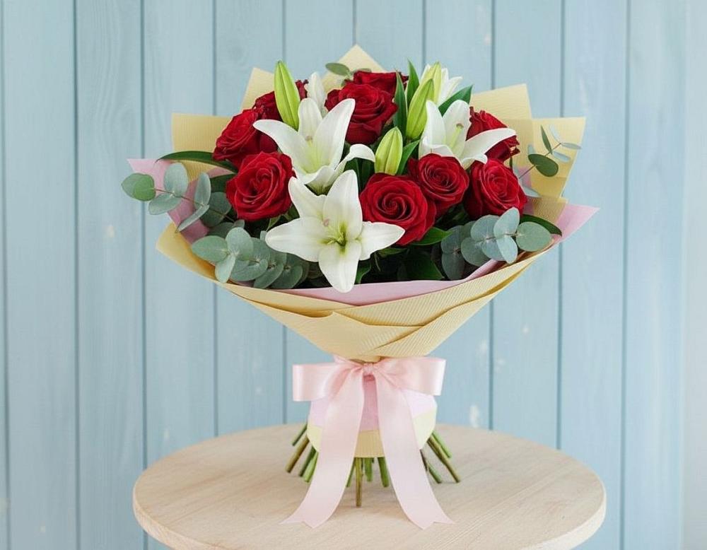 Букет цветов из: Лилии и Розы в Шкуропатове